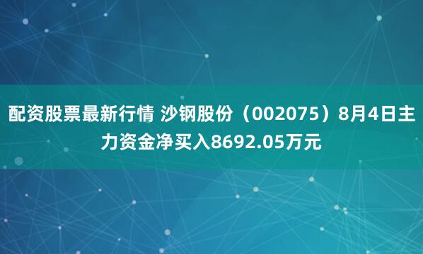 配资股票最新行情 沙钢股份（002075）8月4日主力资金净买入8692.05万元