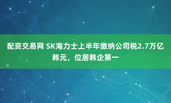 配资交易网 SK海力士上半年缴纳公司税2.7万亿韩元，位居韩企第一